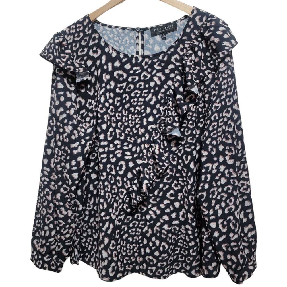 Eloquii Animal Print Ruffle Printed Top Long Sleeve Career Work Wear Plus 18